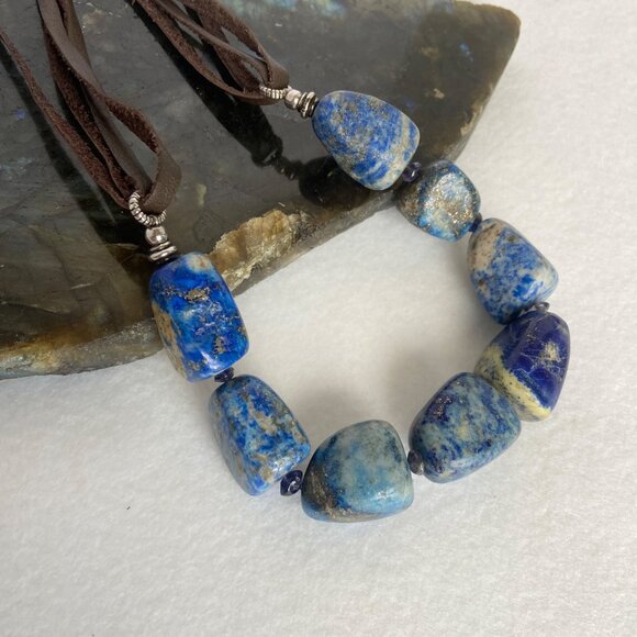 BARSE Sterling Silver 925 Lapis & Sodalite Beaded 4 Strand Leather Necklace 25" - Picture 8 of 16